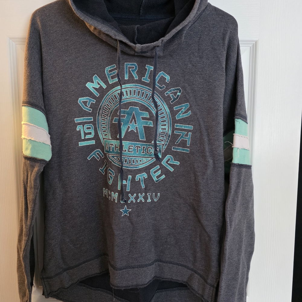 American Fighter Charcoal and Teal Hoodie